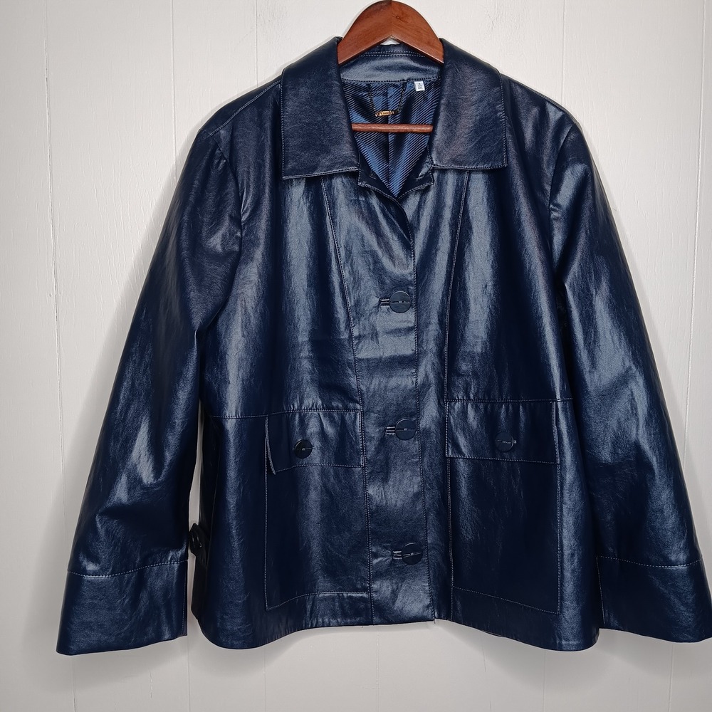 Chicos Faux Leather Cropped Jacket Women Size XXL Constellation Blue Classic Fit